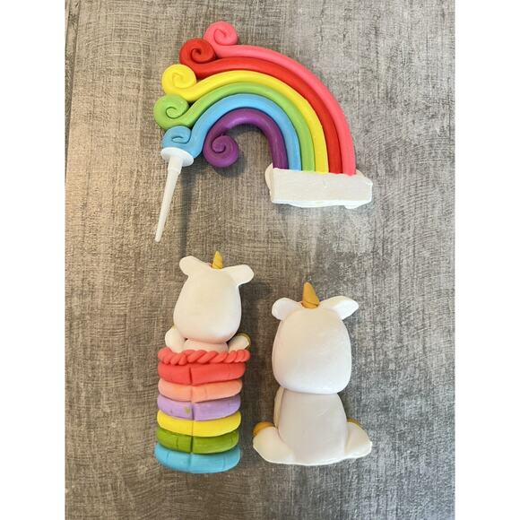Unicorn Rainbow Cloud Set of 3 Cake Cupcake Birthday Toppers Toddler Girls Party - Picture 7 of 7